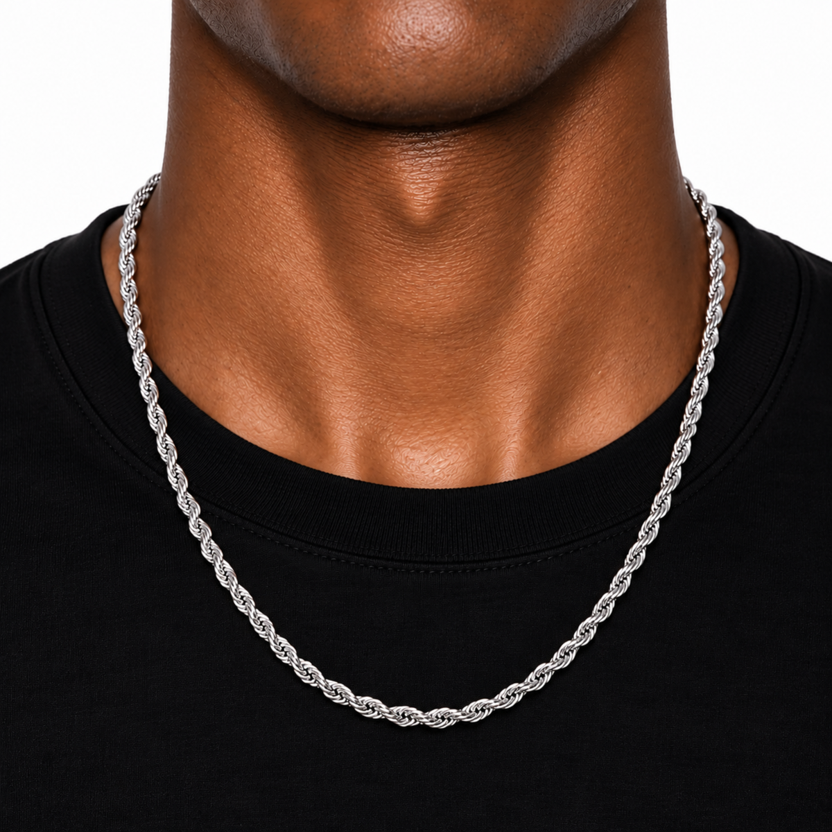 4mm Silver Rope Chain + Bracelet Rhodium Plated