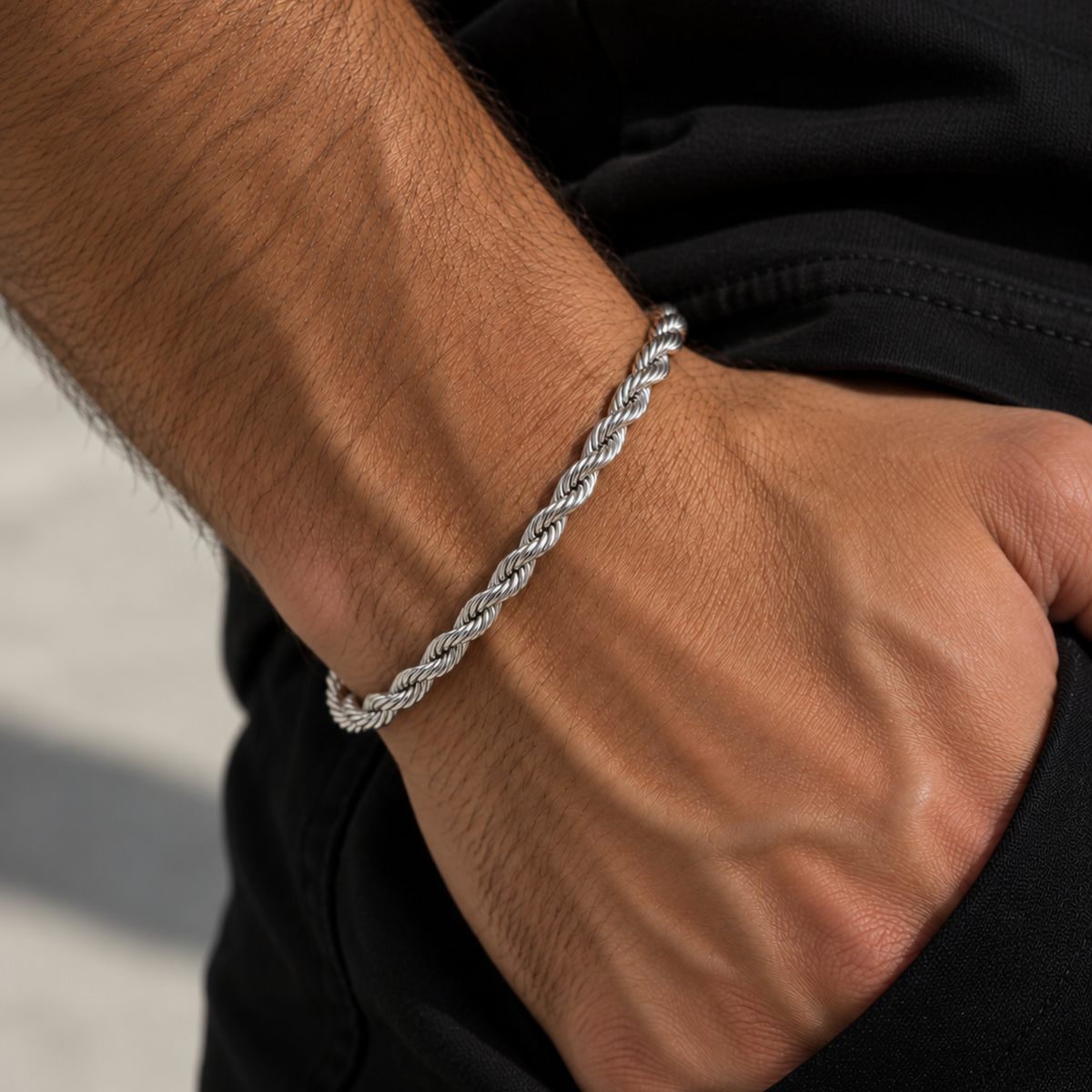 4mm Silver Rope Chain + Bracelet Rhodium Plated
