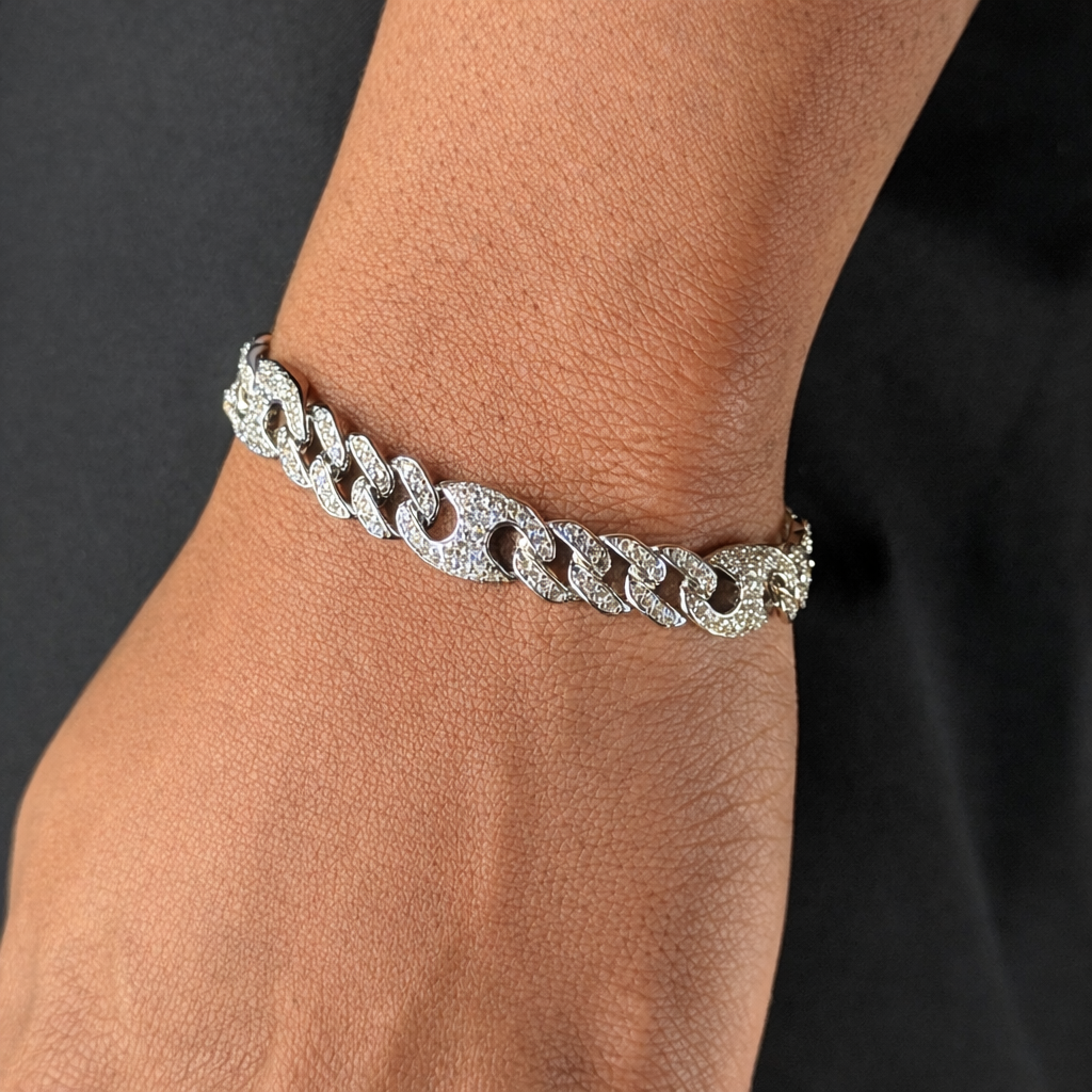 10mm Silver Moissanite Cuban Grain Link Bracelet