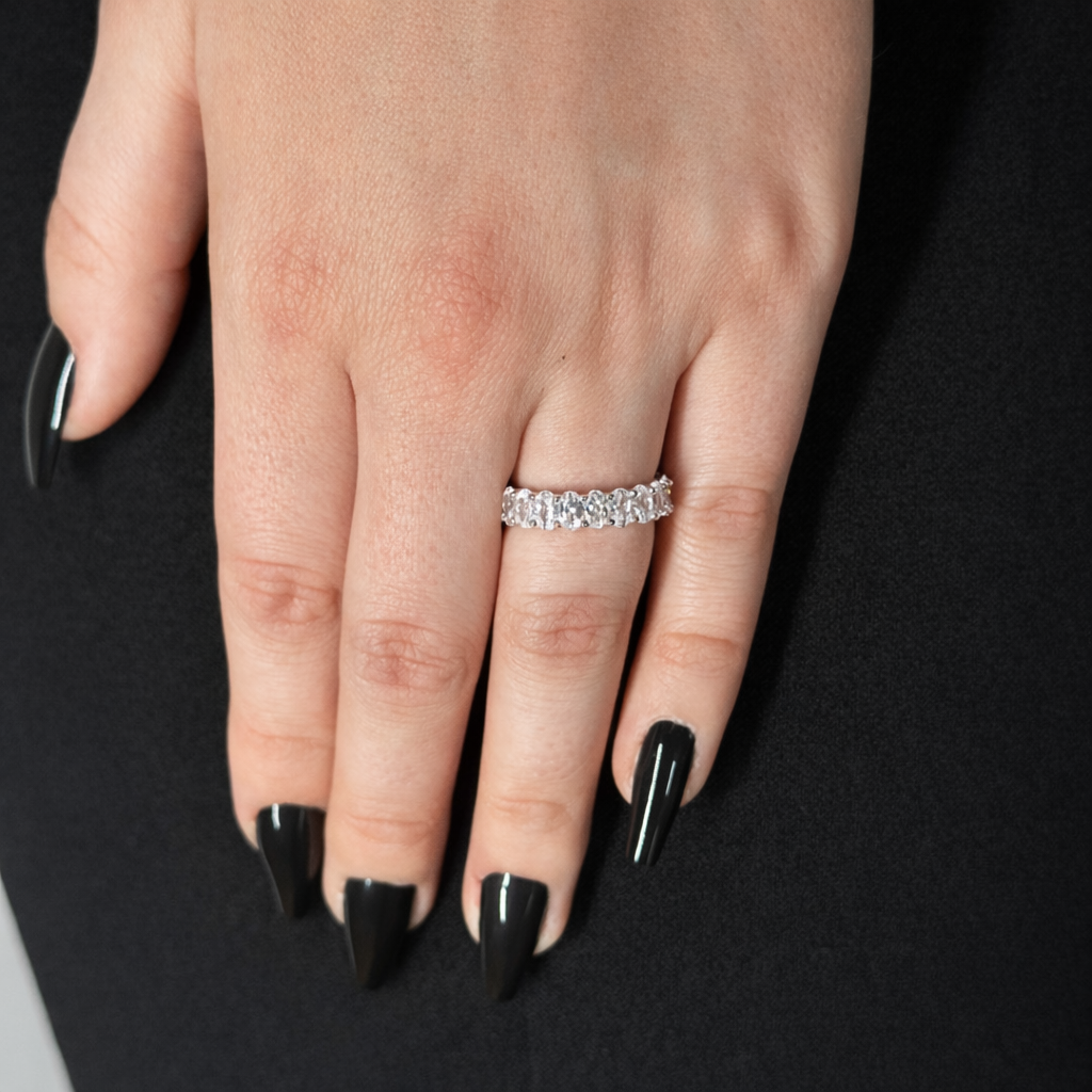 Silver Zircon Oval Eternity Ring