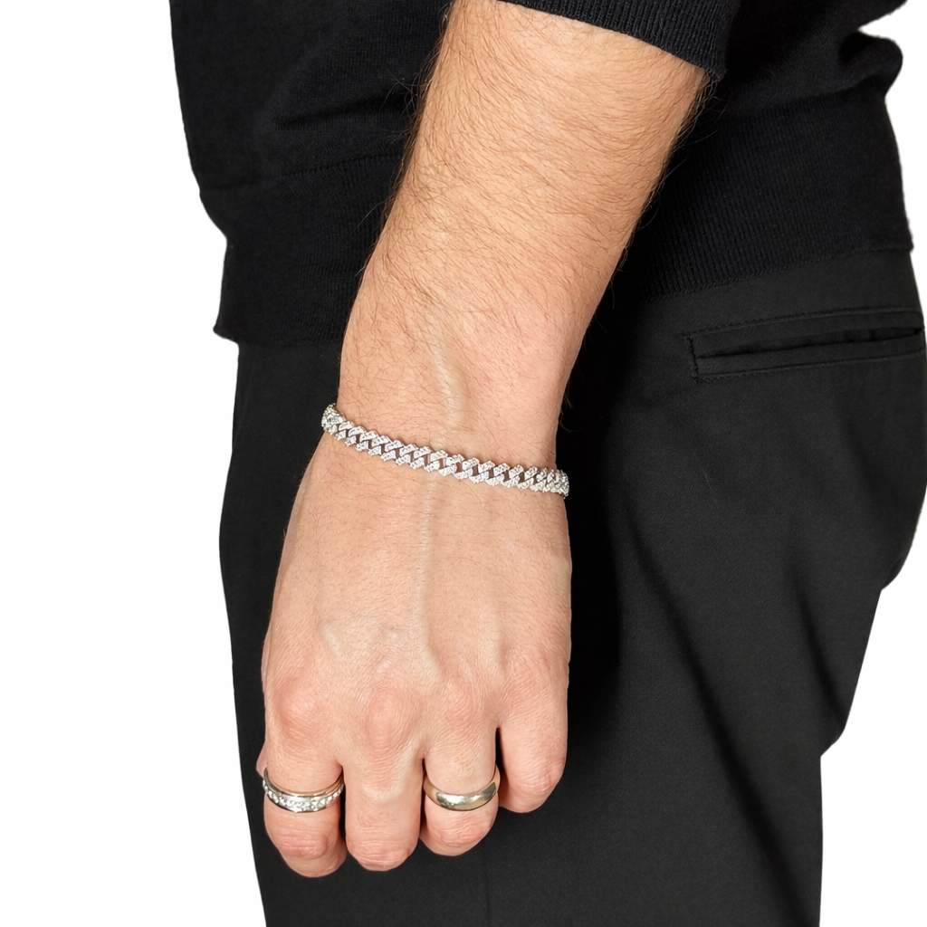 7mm Silver Moissanite Cuban Link Bracelet
