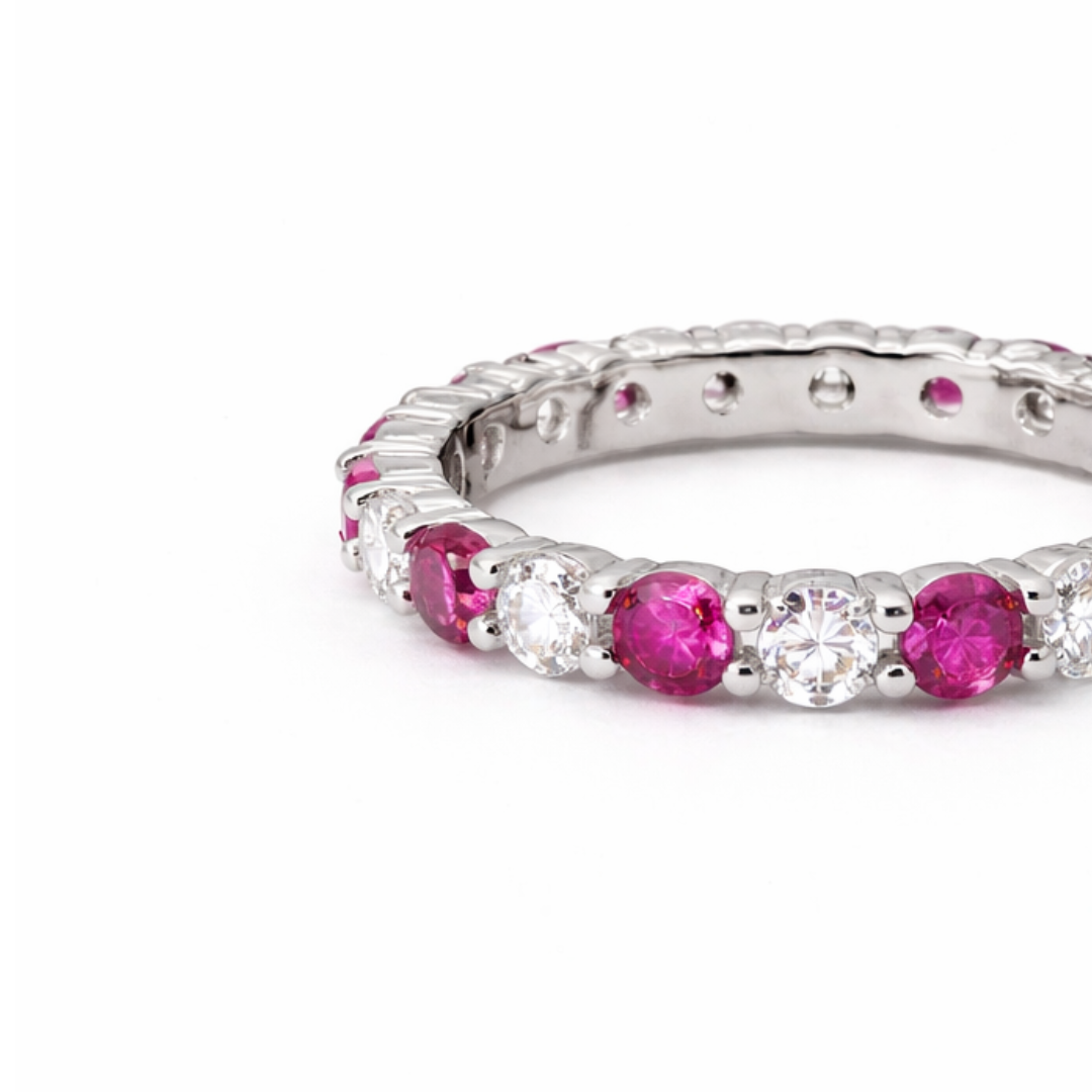 Silver Eternity Moissanite Lab Ruby Ring