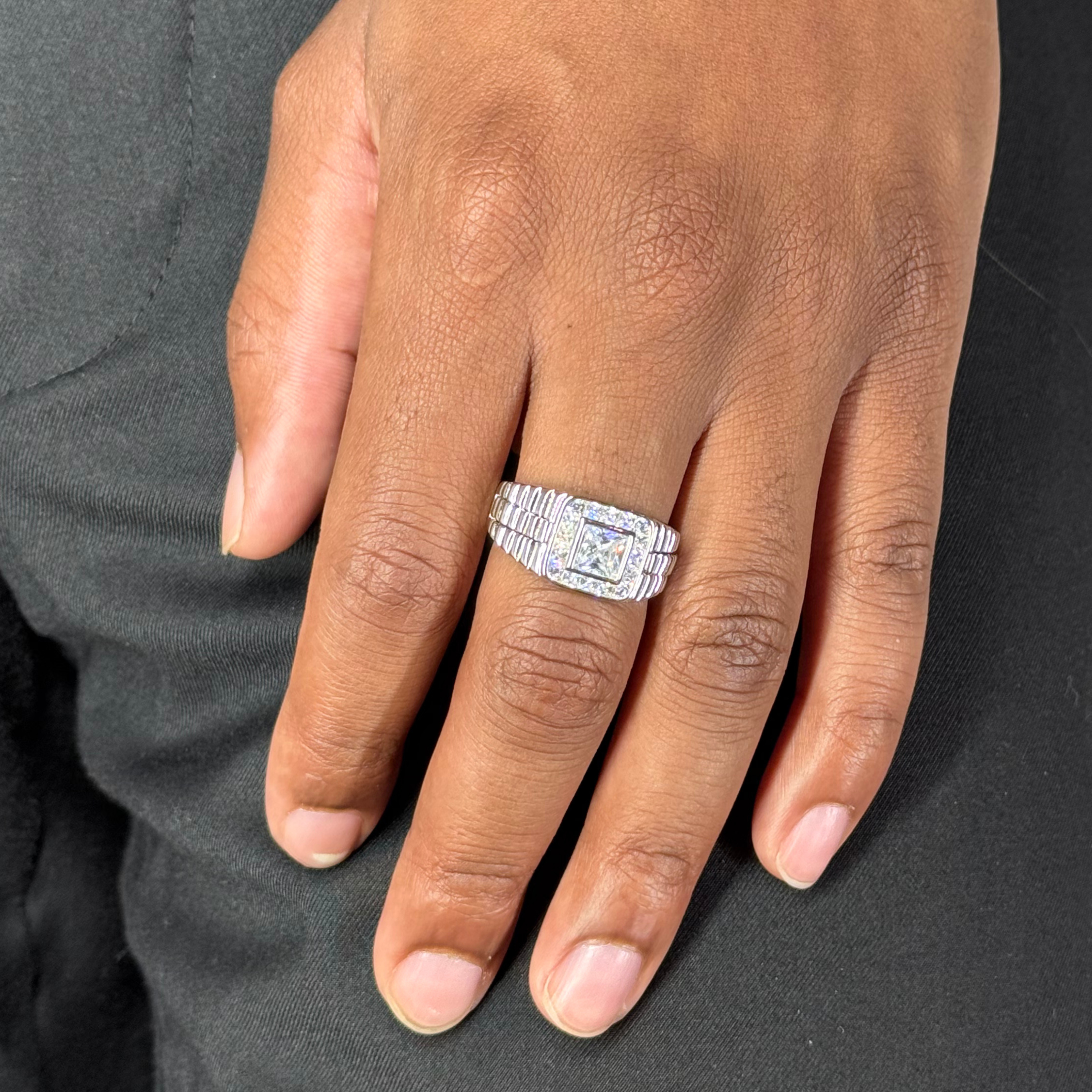 Silver Square Zircon Men's Ring