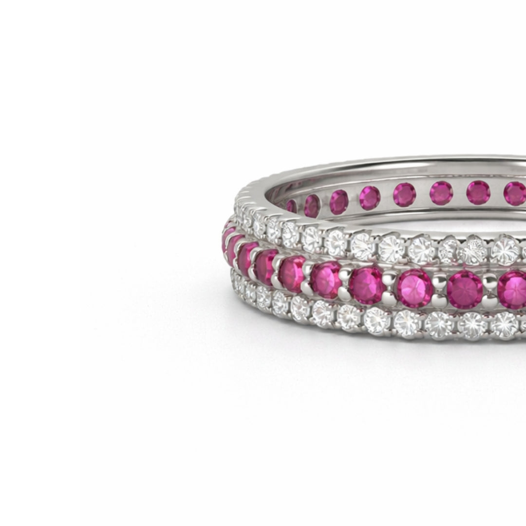 Silver Eternity Moissanite & Lab Ruby Ring