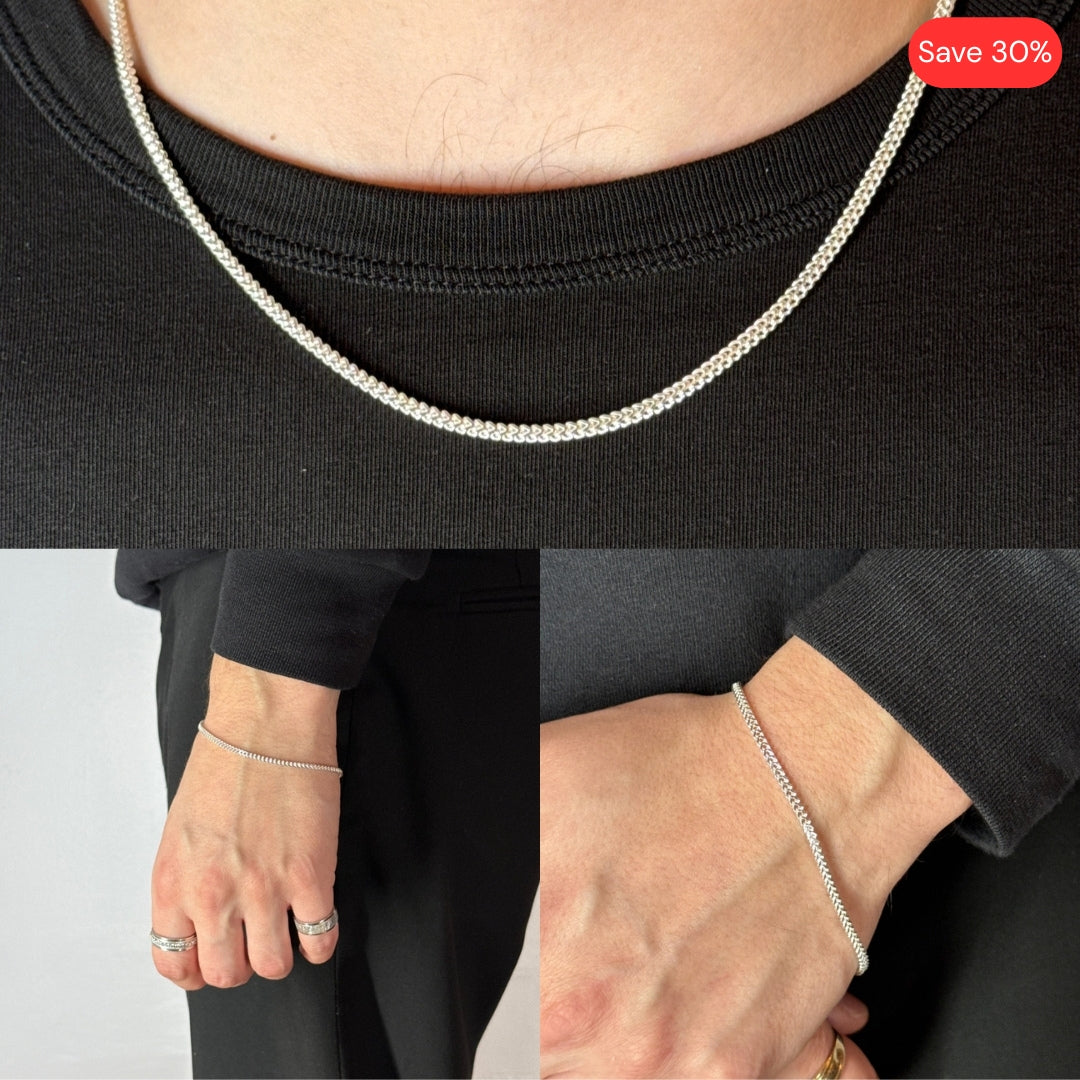 2mm Franco Chain & Bracelet Rhodium Plated