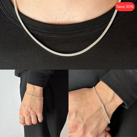 Chaîne Franco et bracelet 2 mm plaqués rhodium 