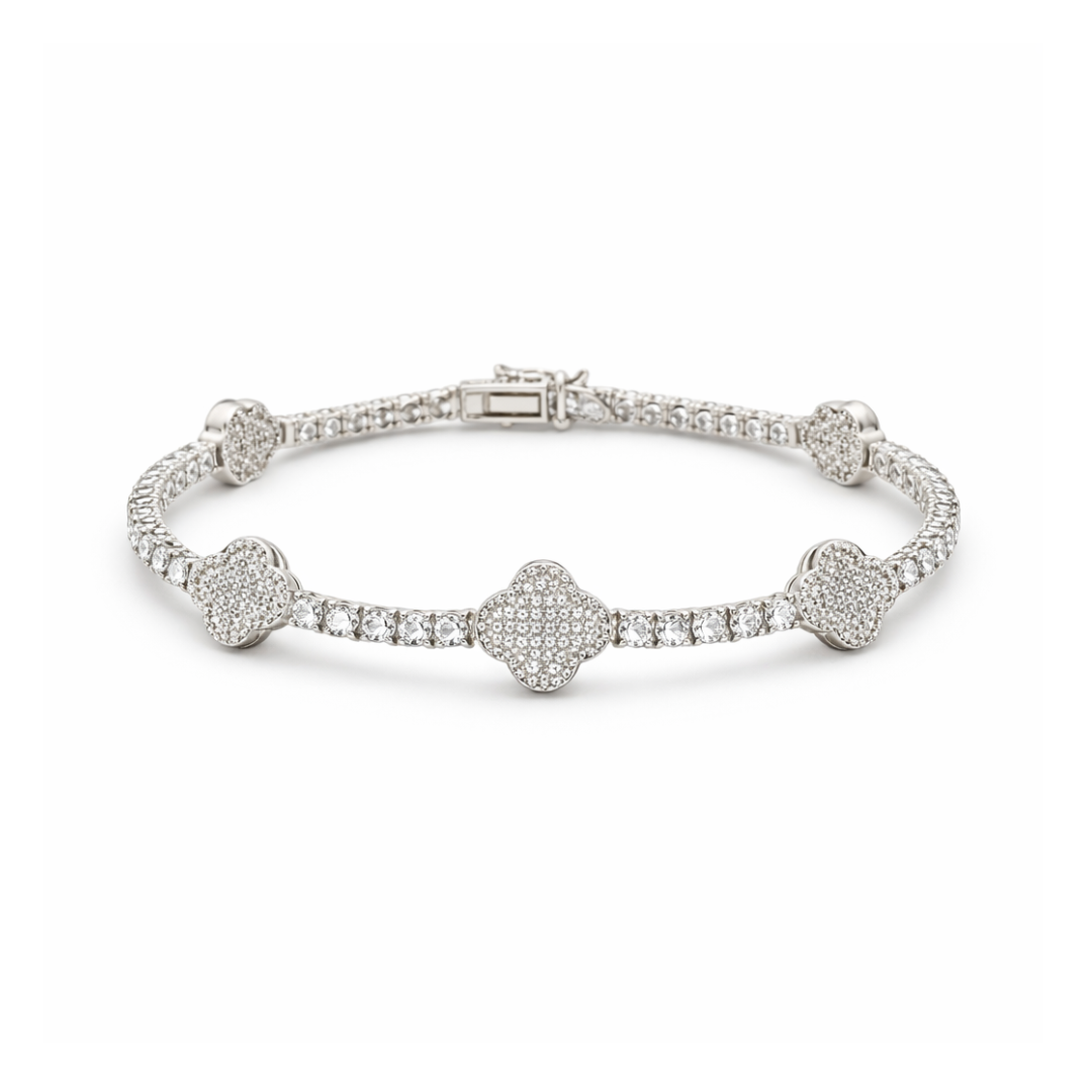 Silver Clover Leaf Zircon Tennis Bracelet