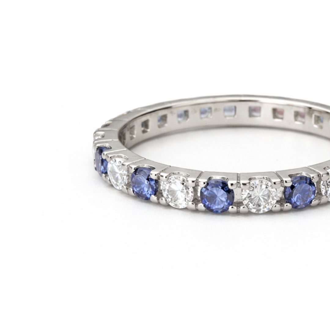 3mm Silver Zircon Blue & White Tennis Bracelet + Silver Eternity Blue & White Zircon Ring