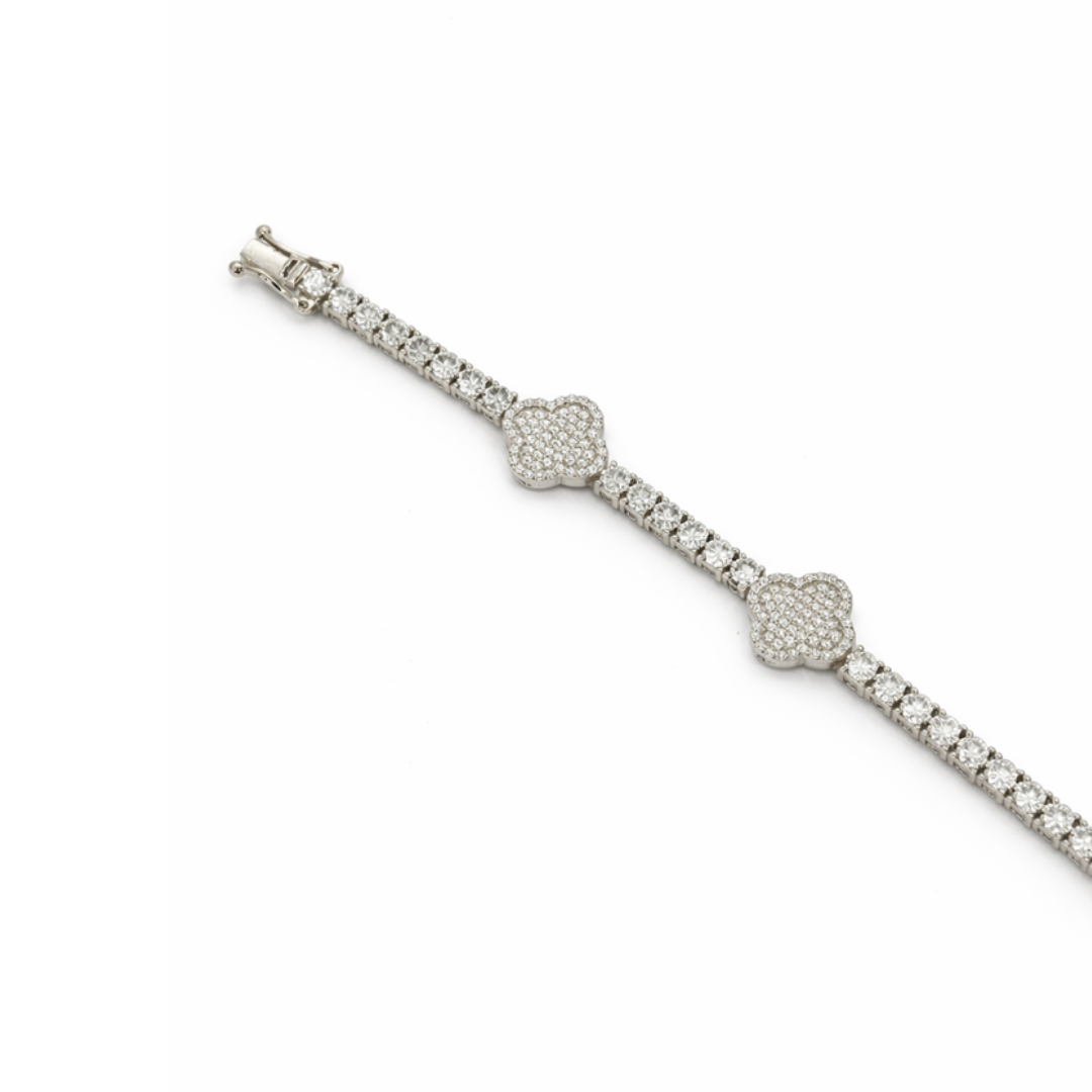 Silver Clover Leaf Zircon Tennis Bracelet