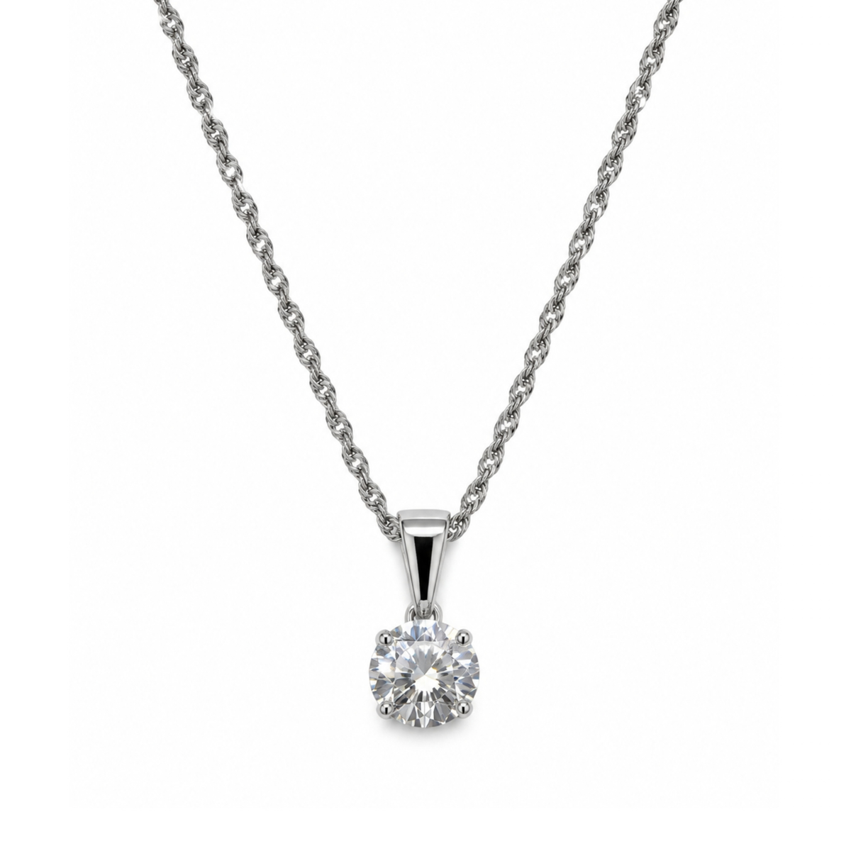 Round Silver Zircon Pendant + Chain