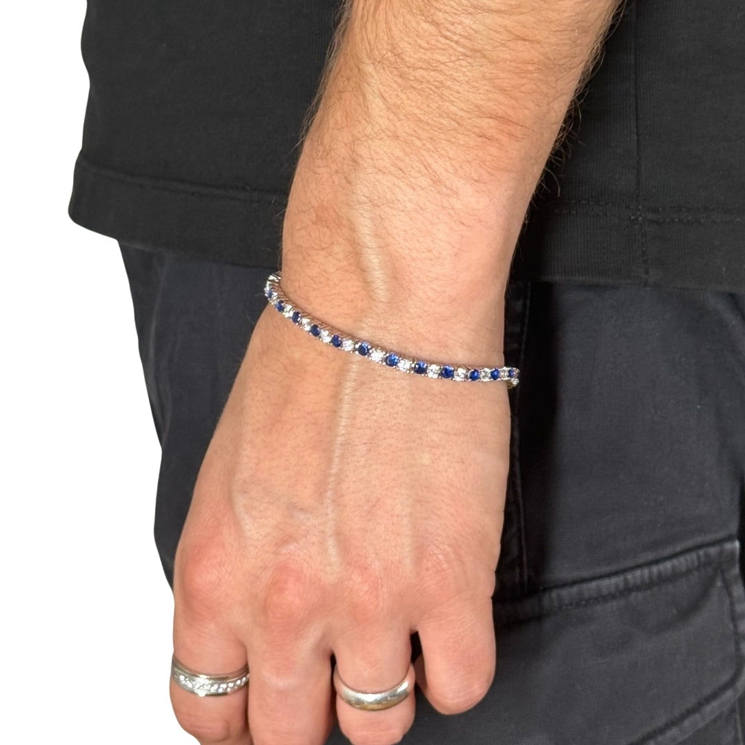 3mm Silver Zircon Blue & White Tennis Bracelet