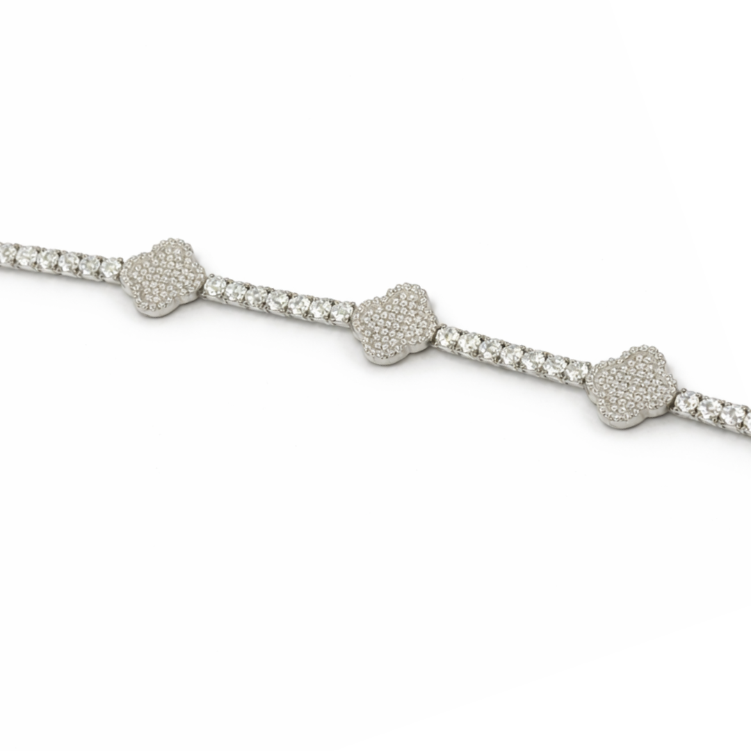 Silver Clover Leaf Zircon Tennis Bracelet