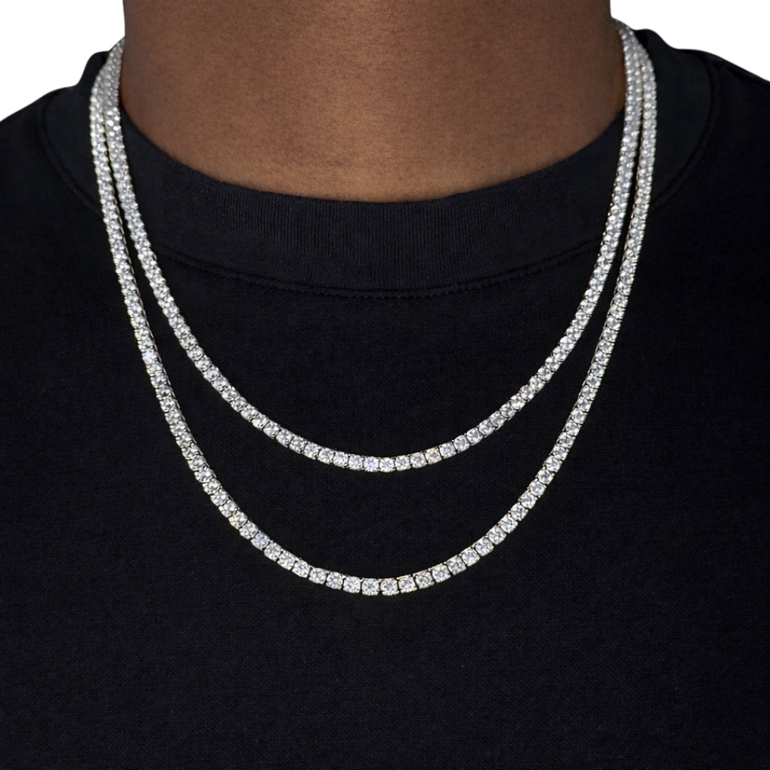 3mm Silver Moissanite Tennis Chain + 3mm Silver Moissanite Tennis Bracelet