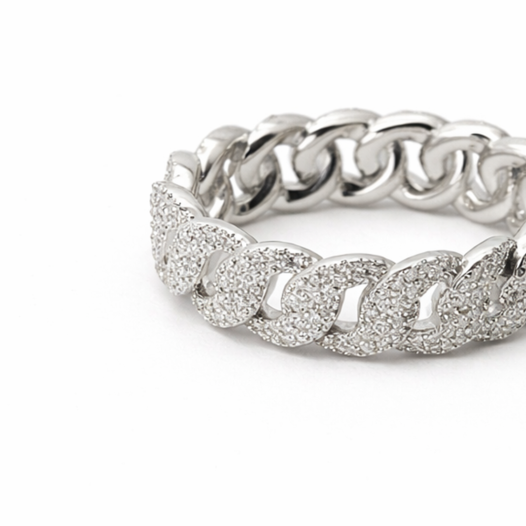 Cuban Link Silver Moissanite Ring