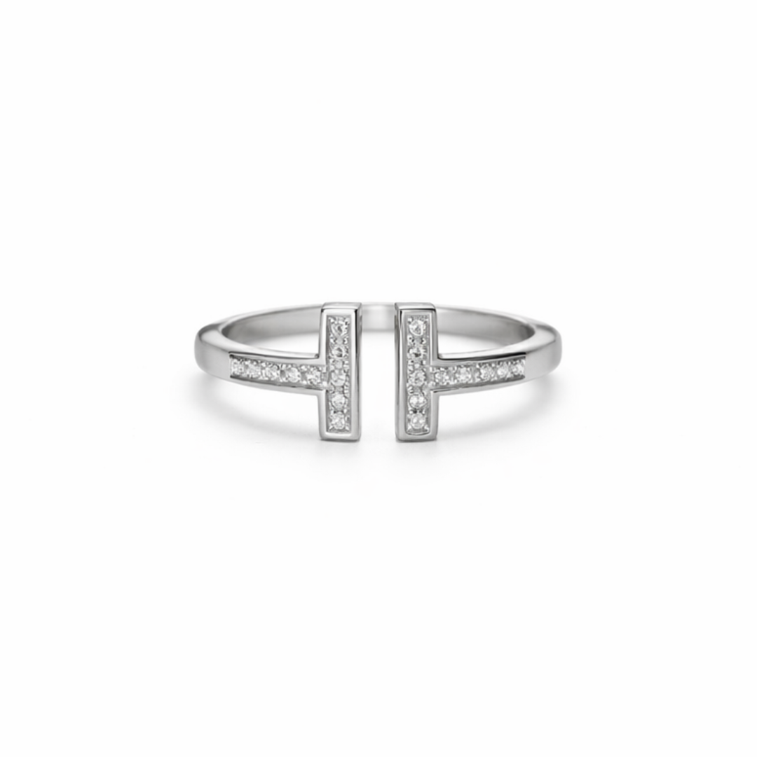 Silver Zircon T Ring