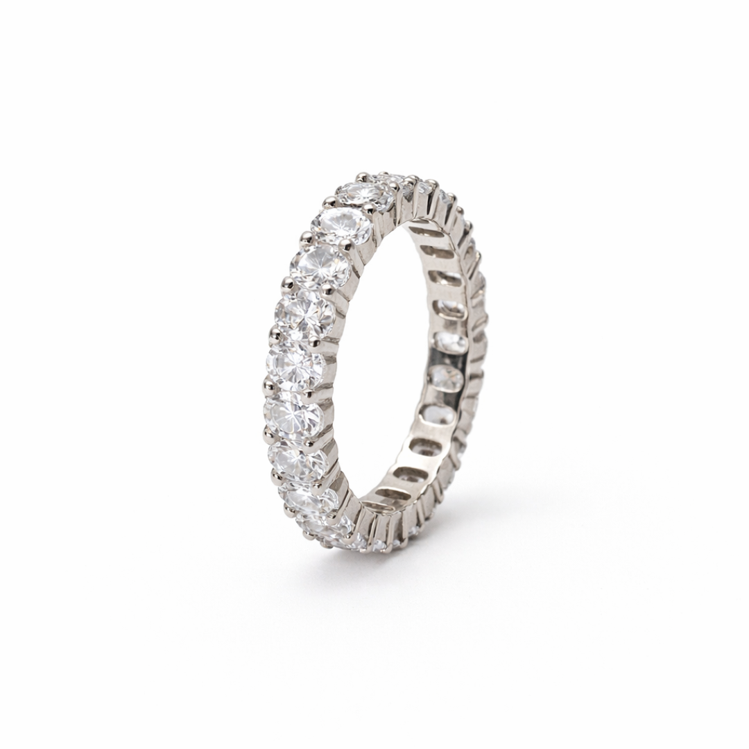 Silver Zircon Oval Eternity Ring