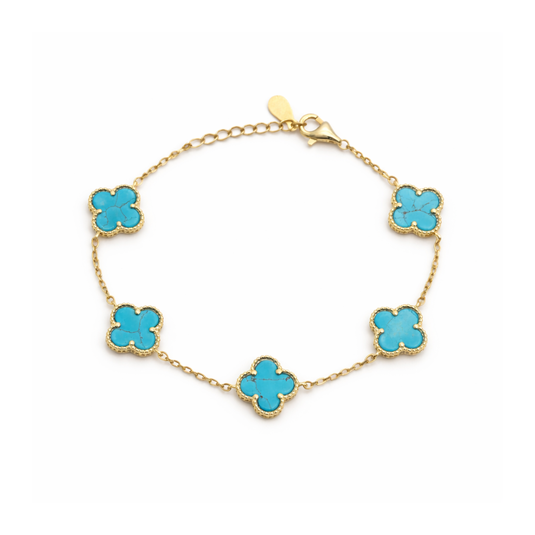 Clover Turquoise Silver Bracelet 18K Yellow Gold Vermeil