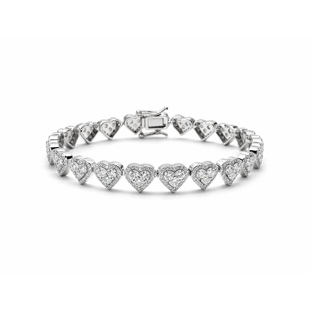 Silver Heart Moissanite Tennis Bracelet