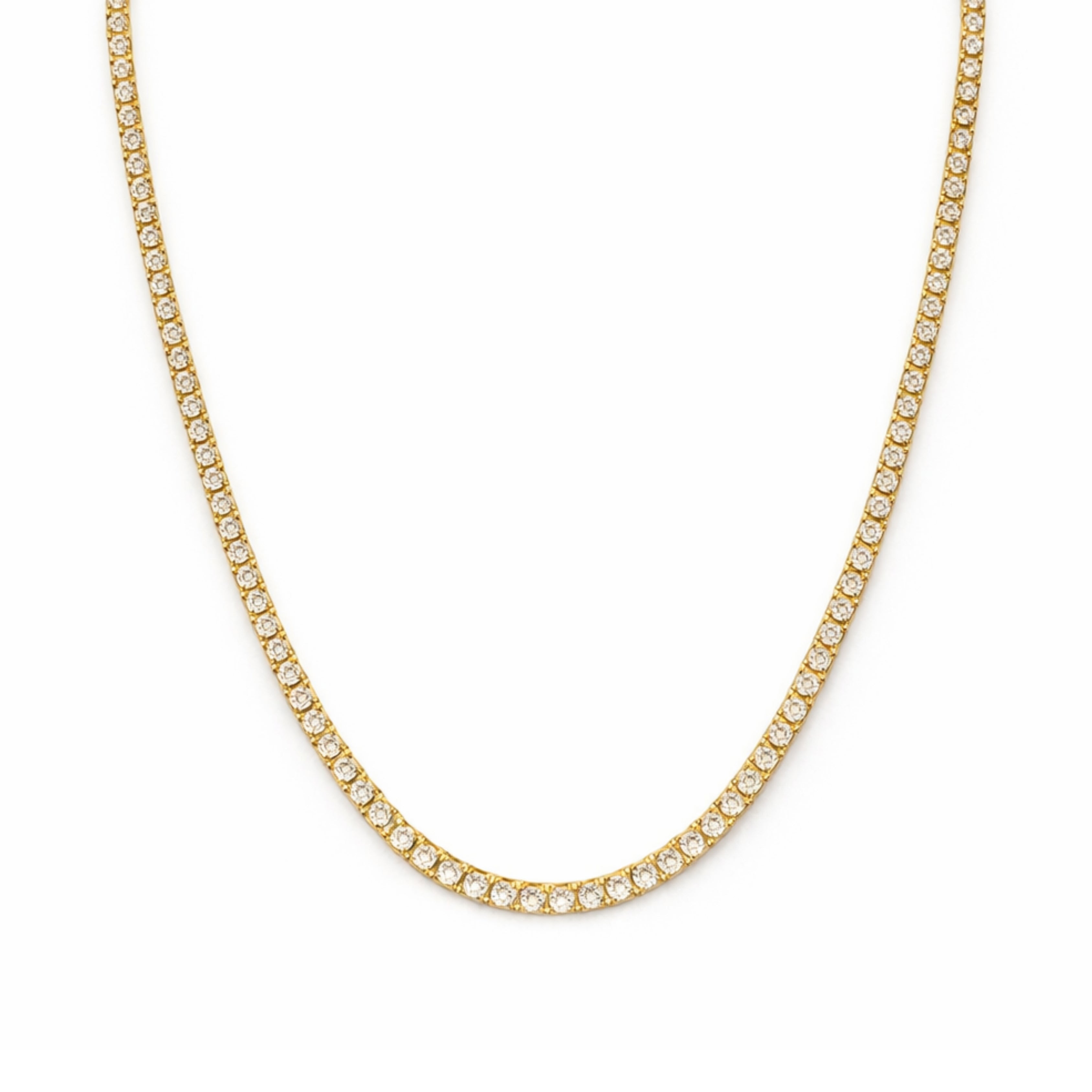 3mm Silver Moissanite Tennis Chain 18K Yellow Gold Vermeil
