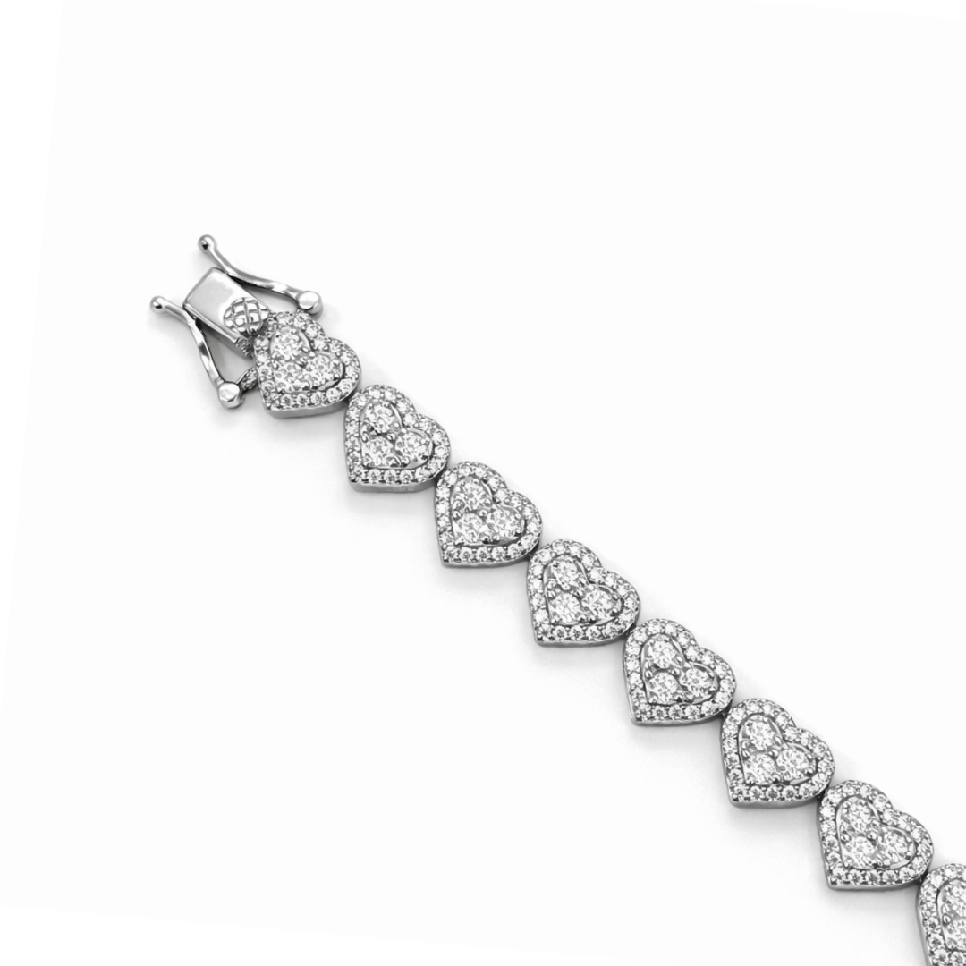 Silver Heart Moissanite Tennis Bracelet