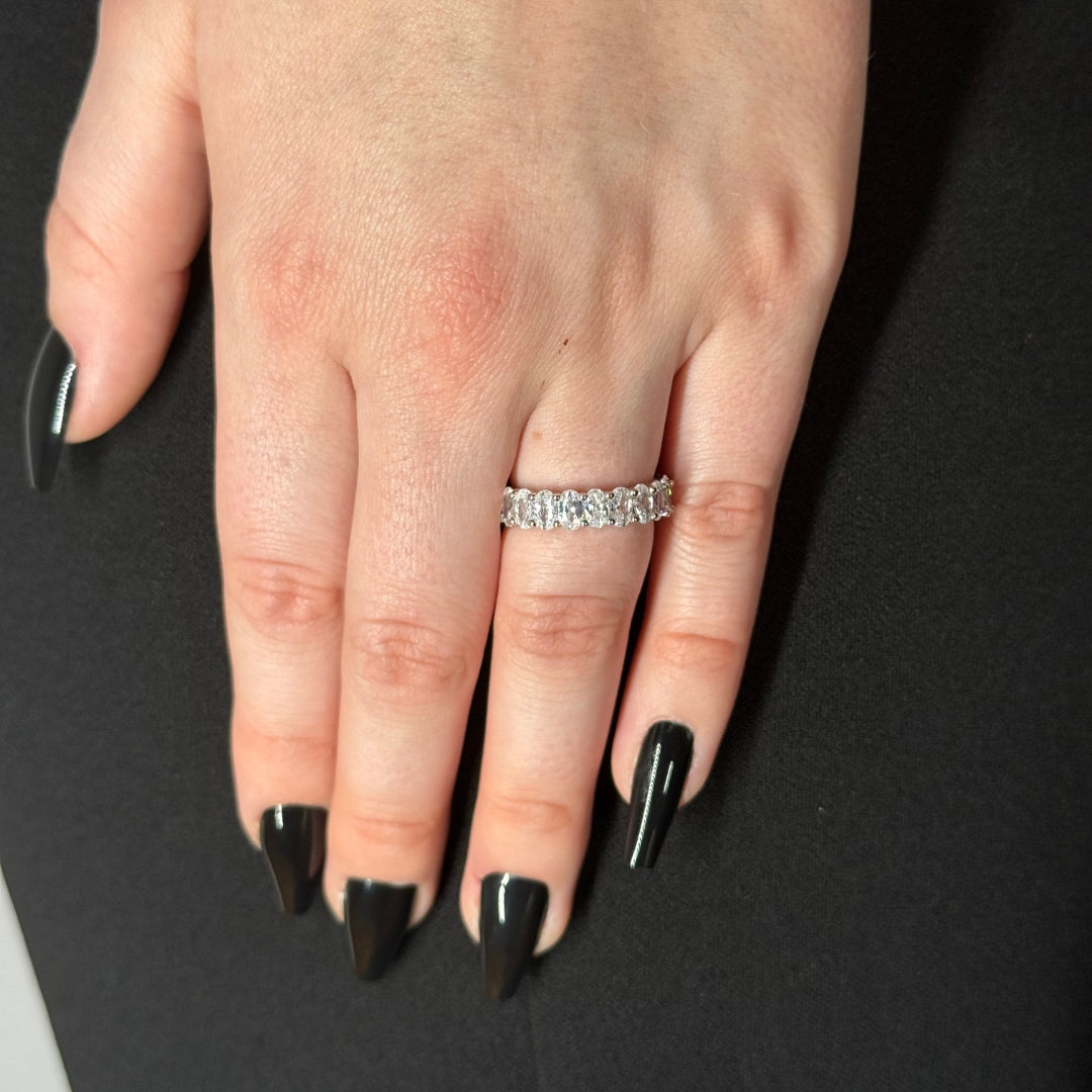Silver Zircon Oval Eternity Ring