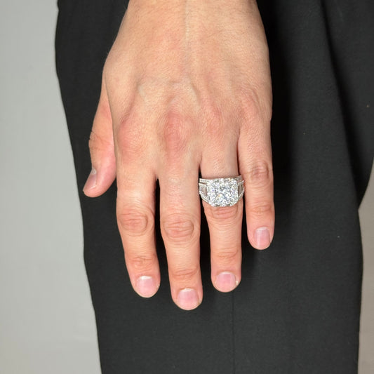 Silver Zircon Baguette Rhodium Ring