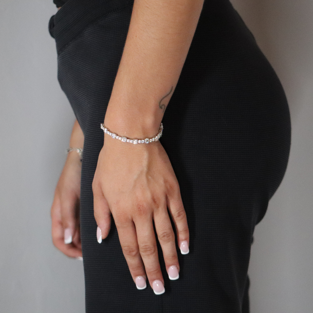 Double Stone Moissanite Tennis Bracelet Rhodium Plated