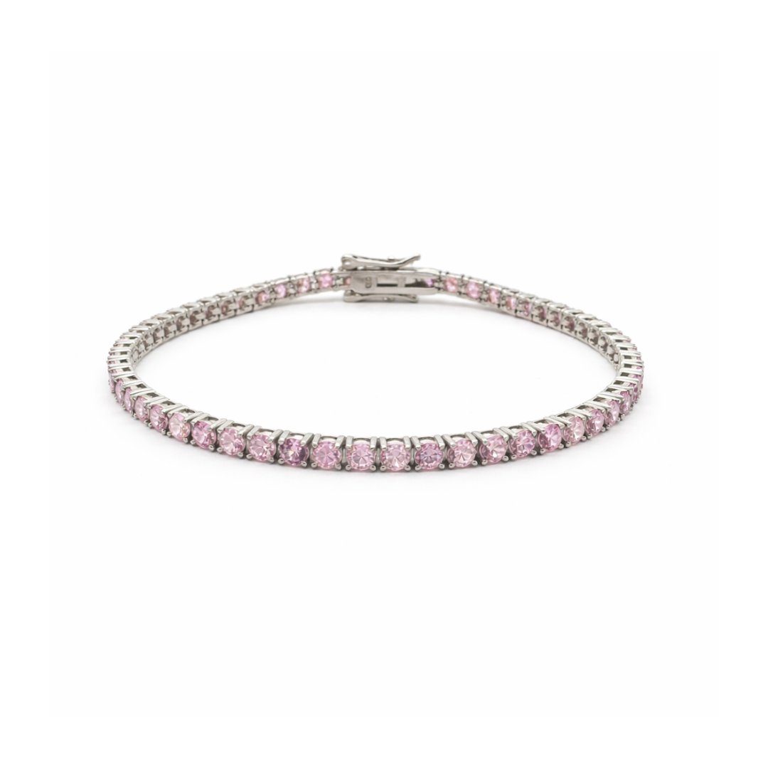 3mm Silver Zircon Tennis Bracelet Pink Radiant