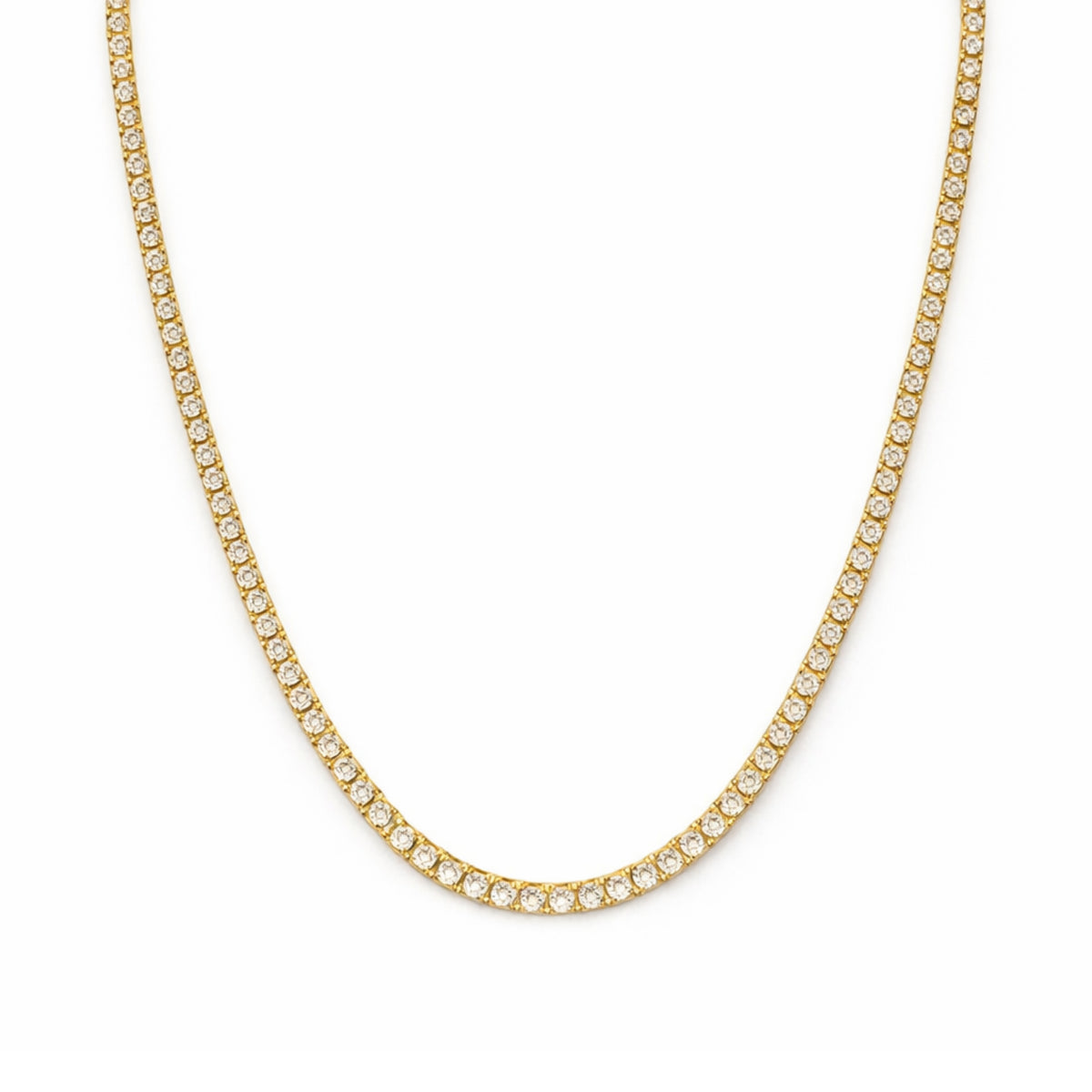 3mm Silver Moissanite Tennis Chain 18K Yellow Gold Vermeil + 3mm Silver Moissanite Tennis Bracelet 18K Yellow Gold Vermeil