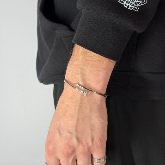 Silver Zircon Nail Bracelet Rhodium Plated