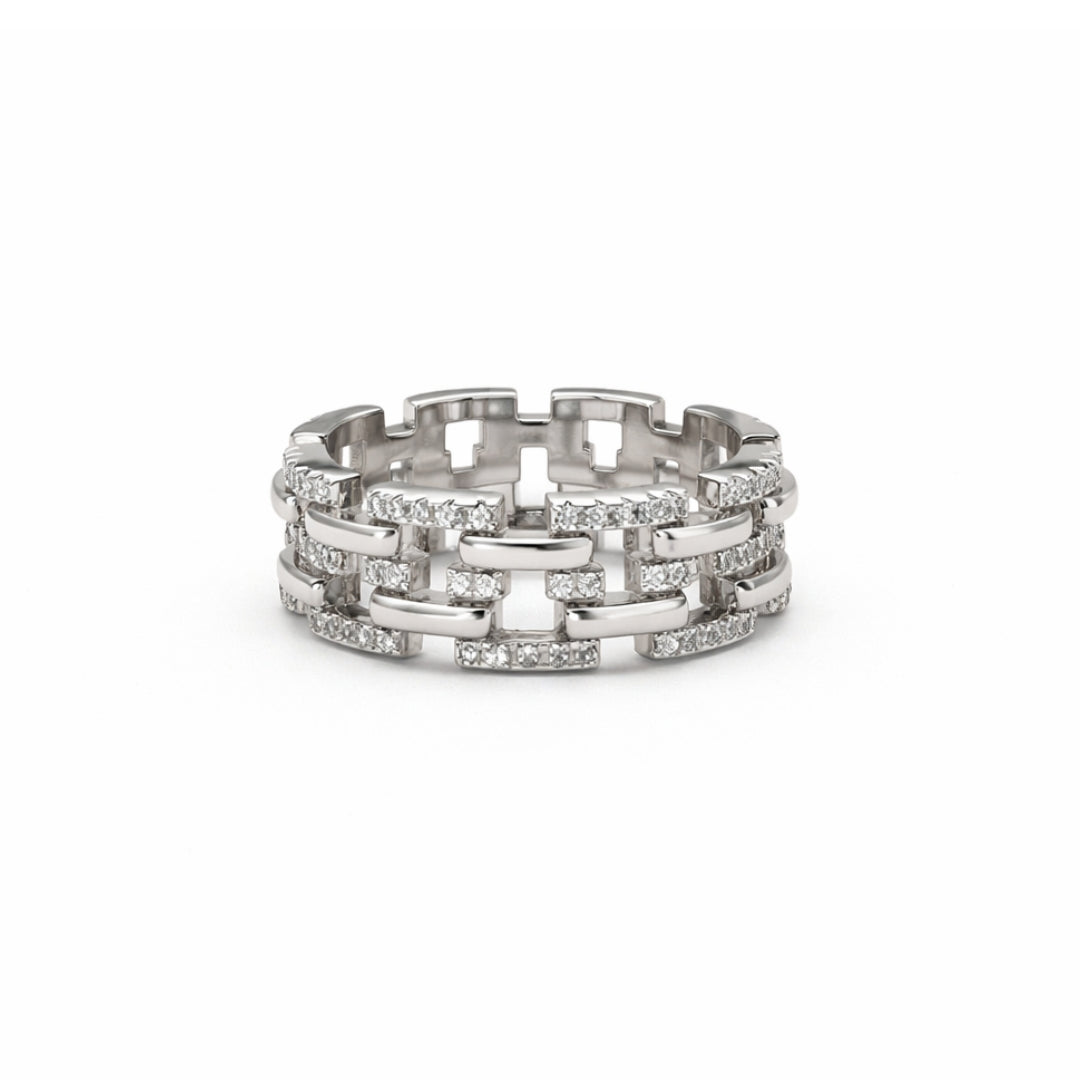 Silver Zircon Square Link Ring