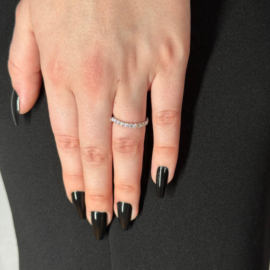 Half Eternity Moissanite Ring Rhodium Plated 0.70CT