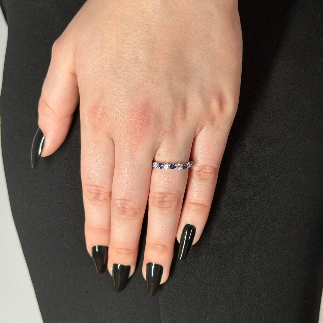 Silver Eternity Moissanite Blue & White Lab Sapphire Ring