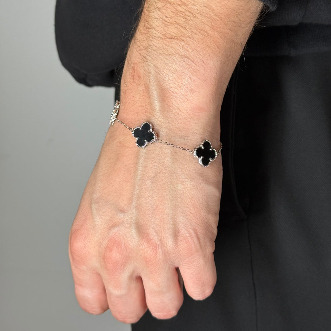 Clover Onyx Silver Bracelet