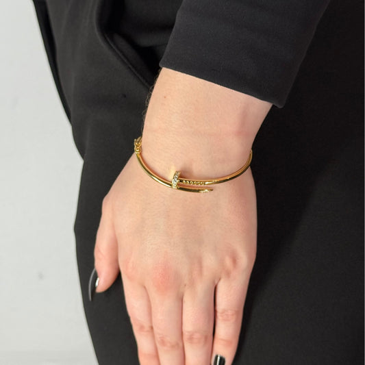Silver Zircon Nail Bracelet Yellow Gold Plated
