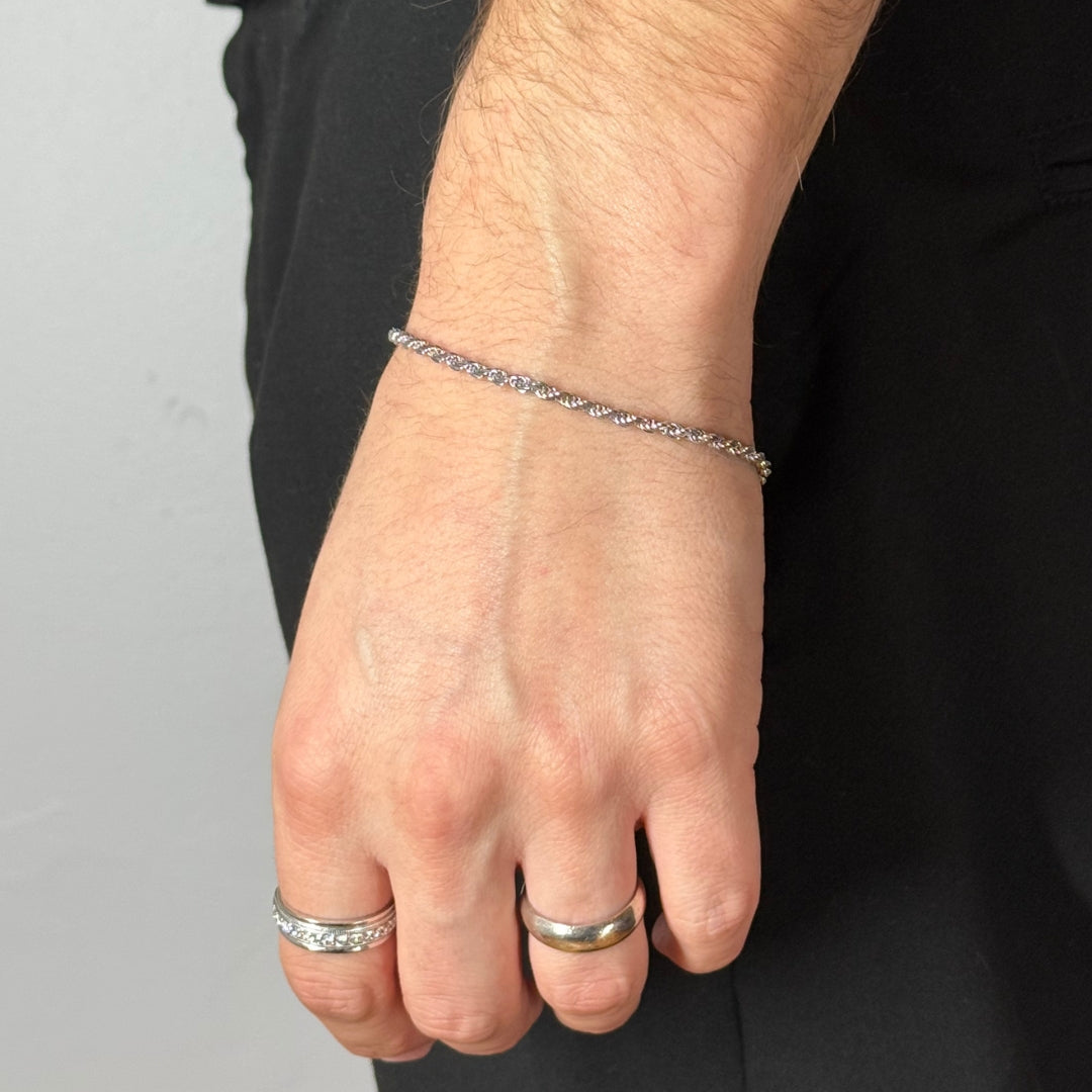 3mm Silver Rope Bracelet Rhodium Plated