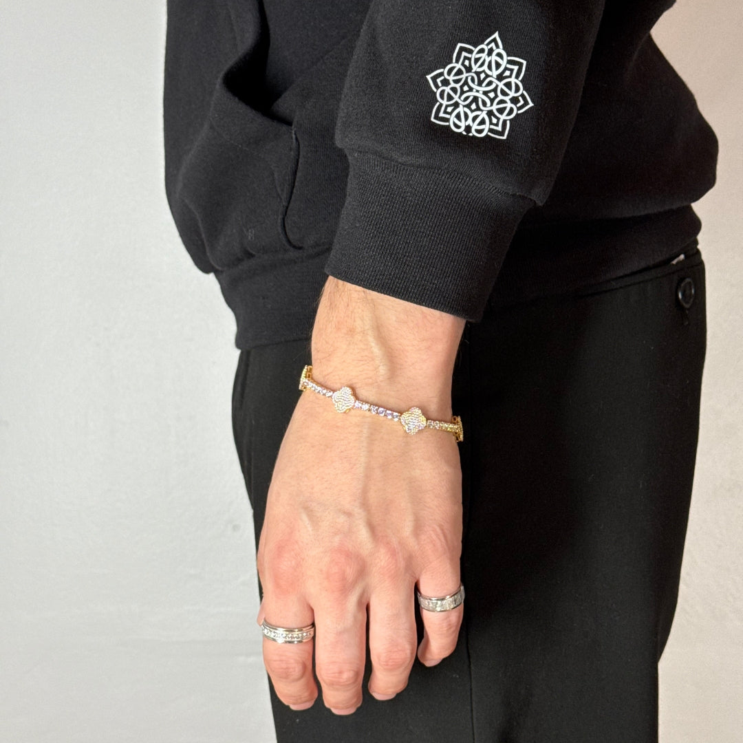 Bracelet de tennis en zircon à motif trèfle, plaqué or jaune