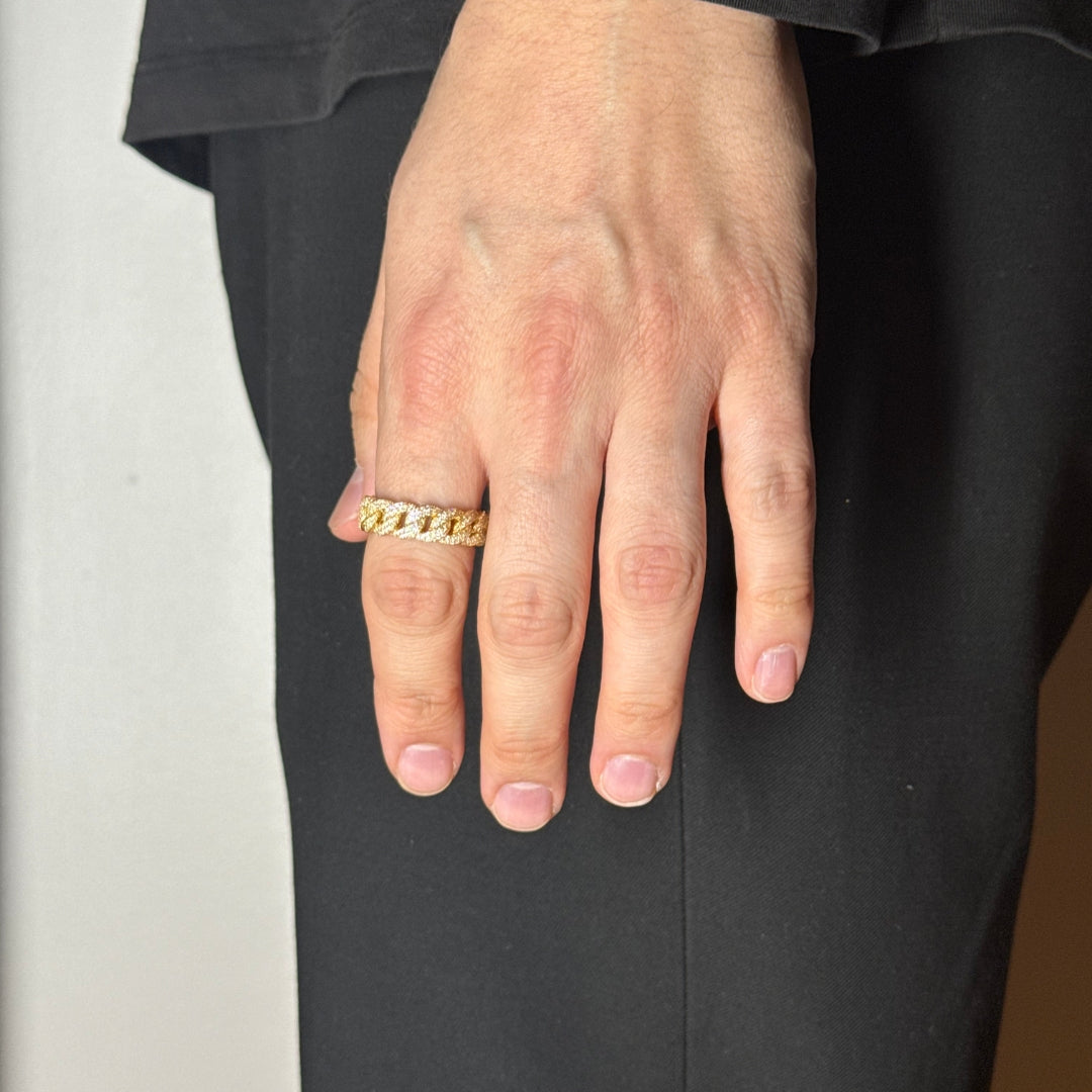 Cuban Link Silver Moissanite Ring 18K Yellow Gold Vermeil