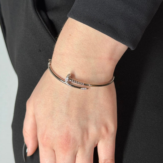 Silver Zircon Nail Bracelet Rhodium Plated
