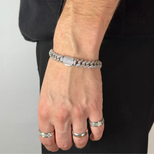 10mm Moissanite Cuban Link Bracelet Rhodium plated