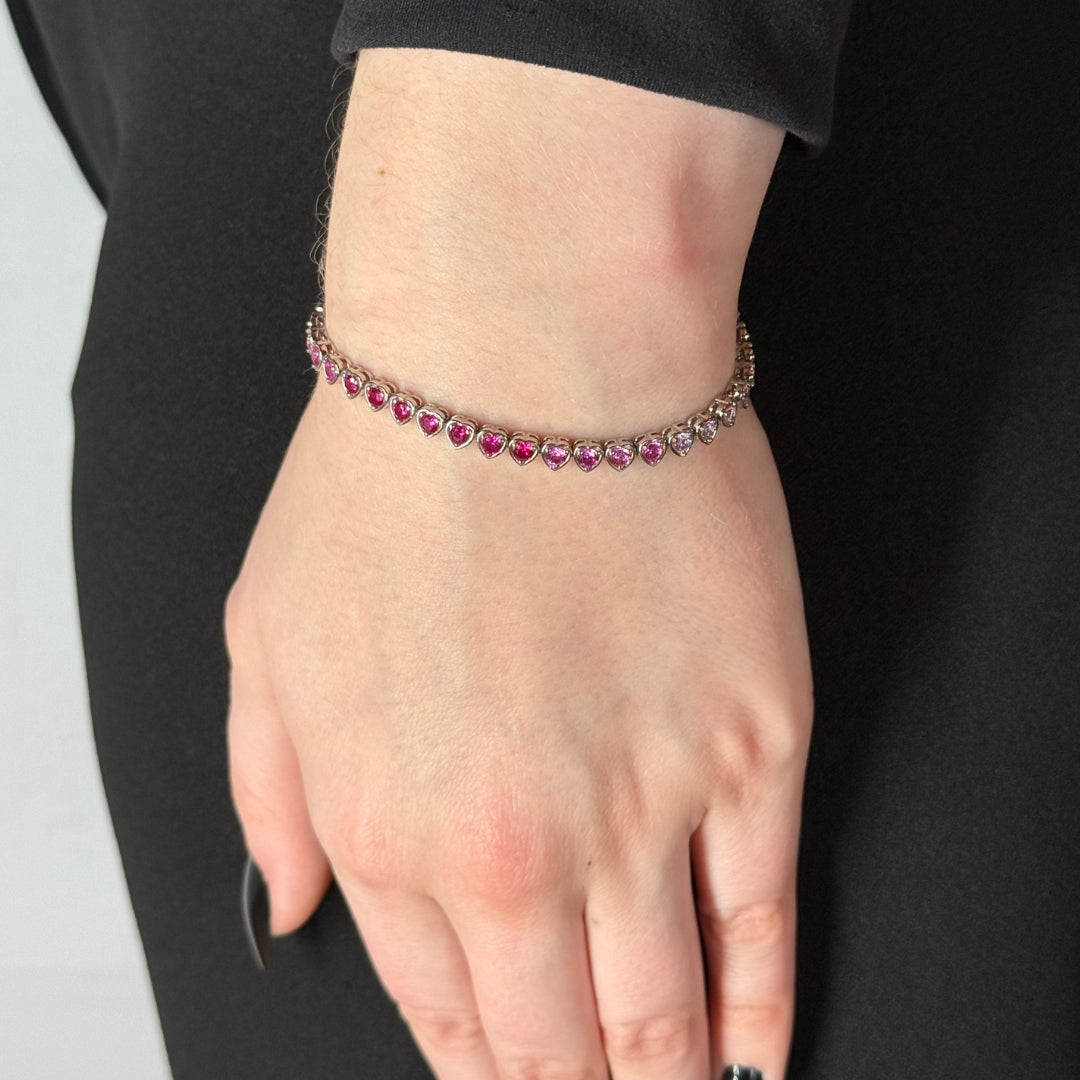 3mm Heart Zircon Tennis Bracelet Pink Radiant