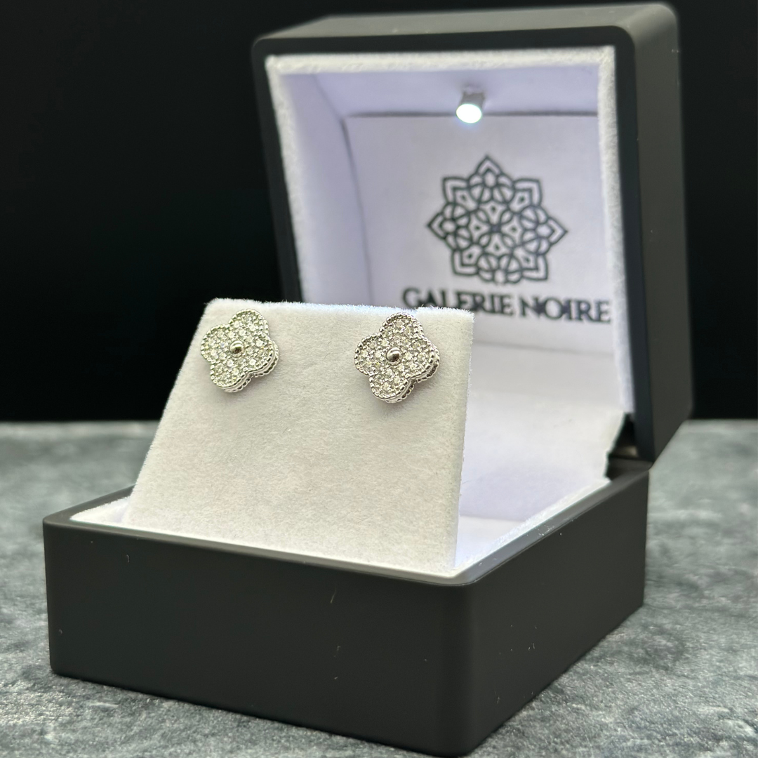 Clover Moissanite Earrings Rhodium Plated