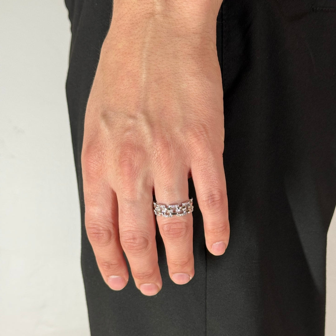 Silver Zircon Square Link Ring