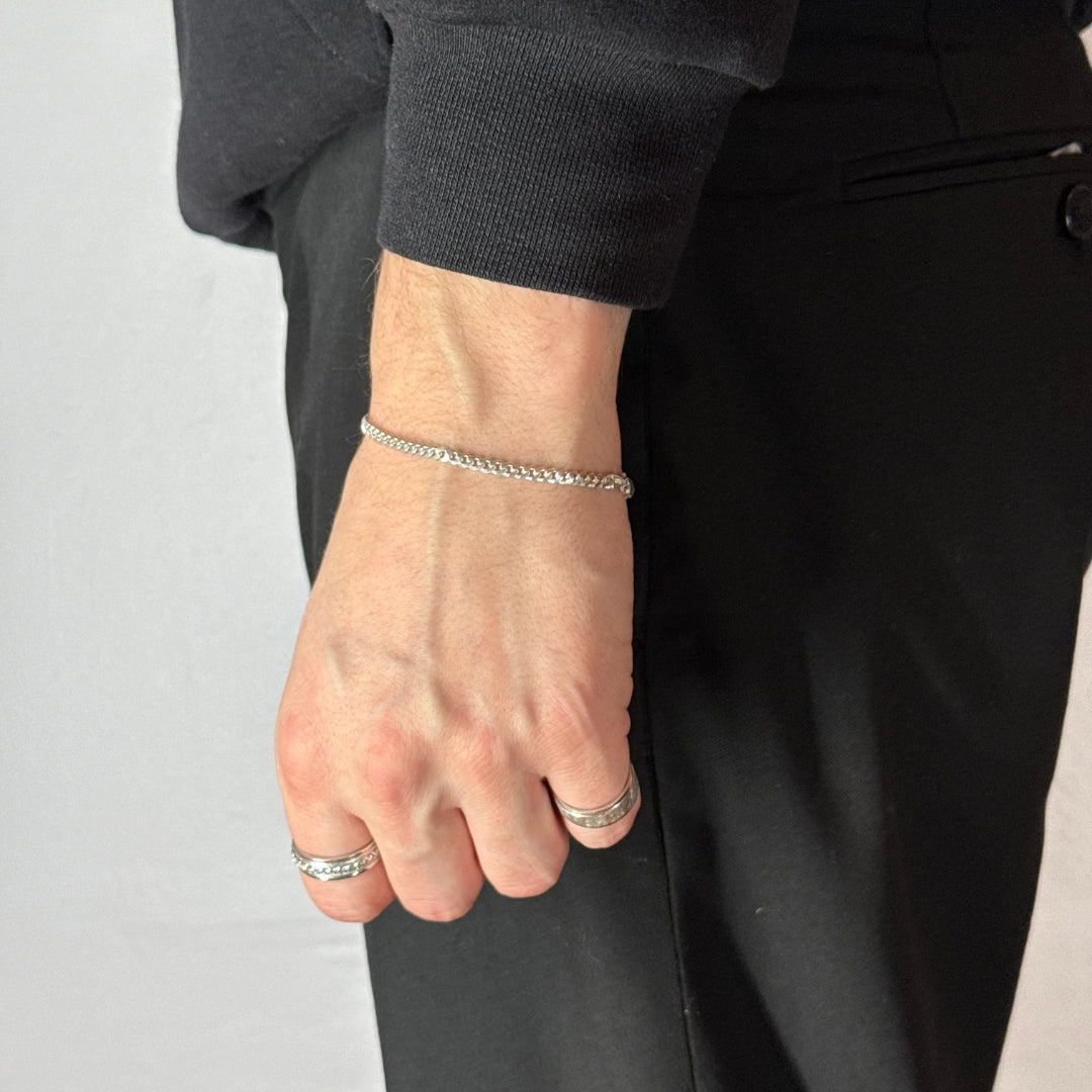 3mm Silver Cuban Link Bracelet Rhodium Plated