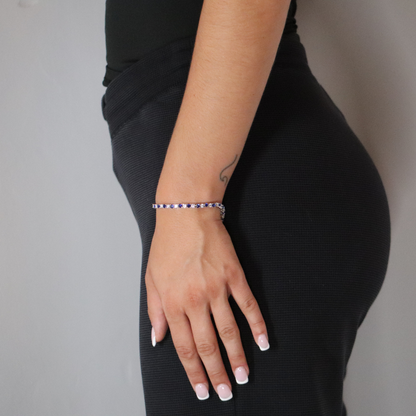 3mm Zircon Tennis Bracelet Blue & White Rhodium Plated
