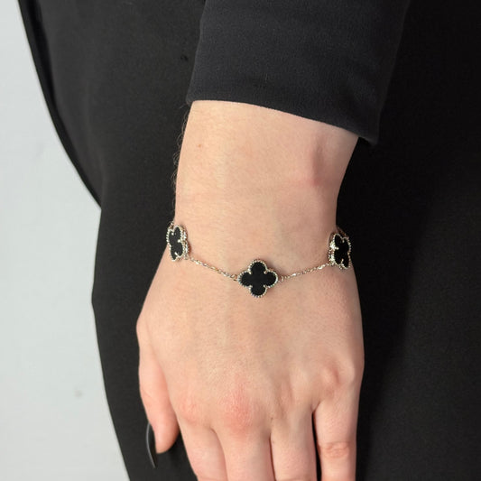 Clover Onyx Silver Bracelet