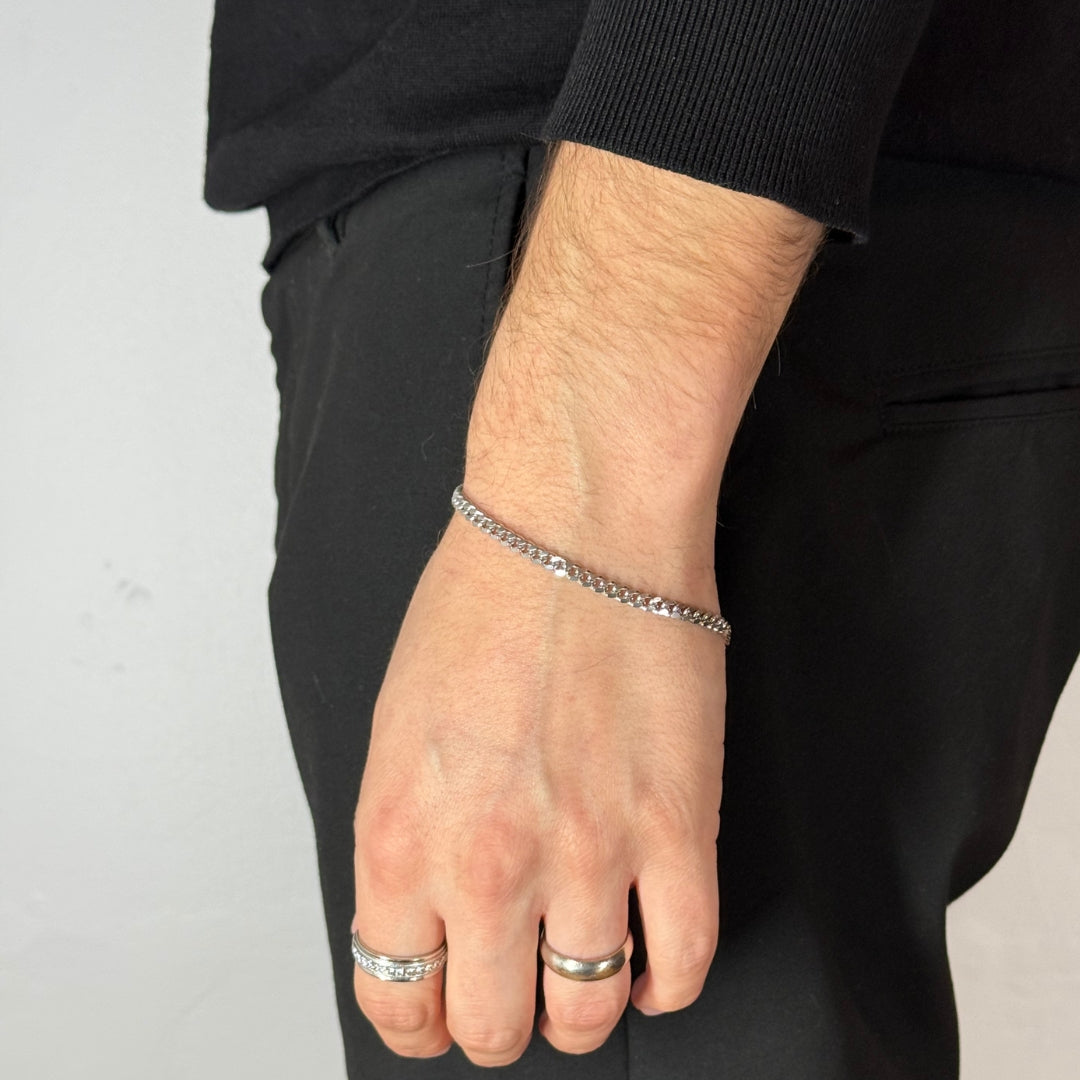 4mm Silver Cuban Bracelet Rhodium Plated