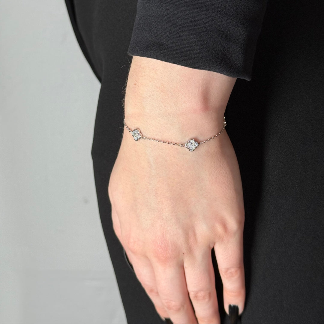 Bracelet en argent et zircon trèfle 