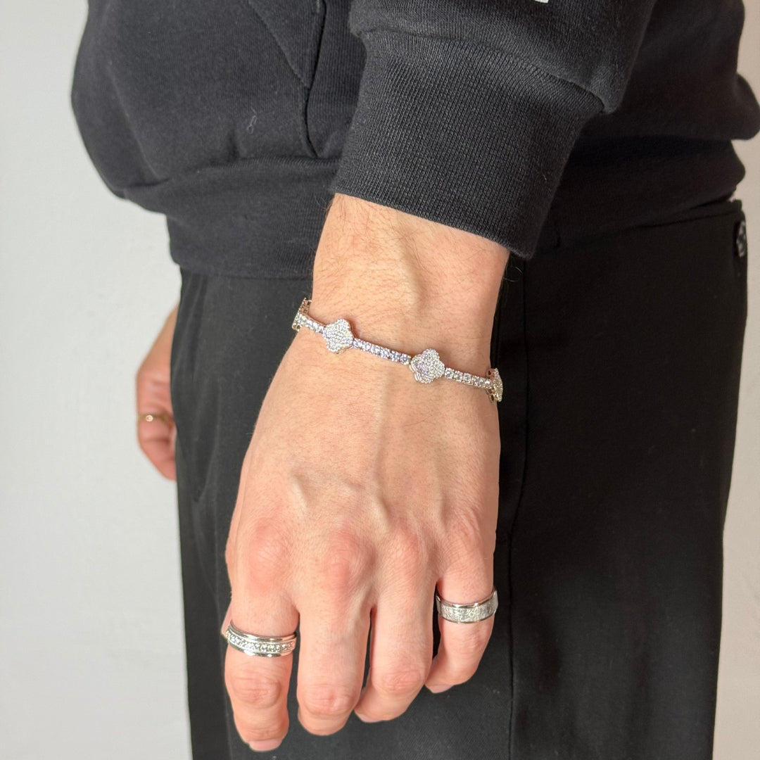 Silver Clover Leaf Zircon Tennis Bracelet