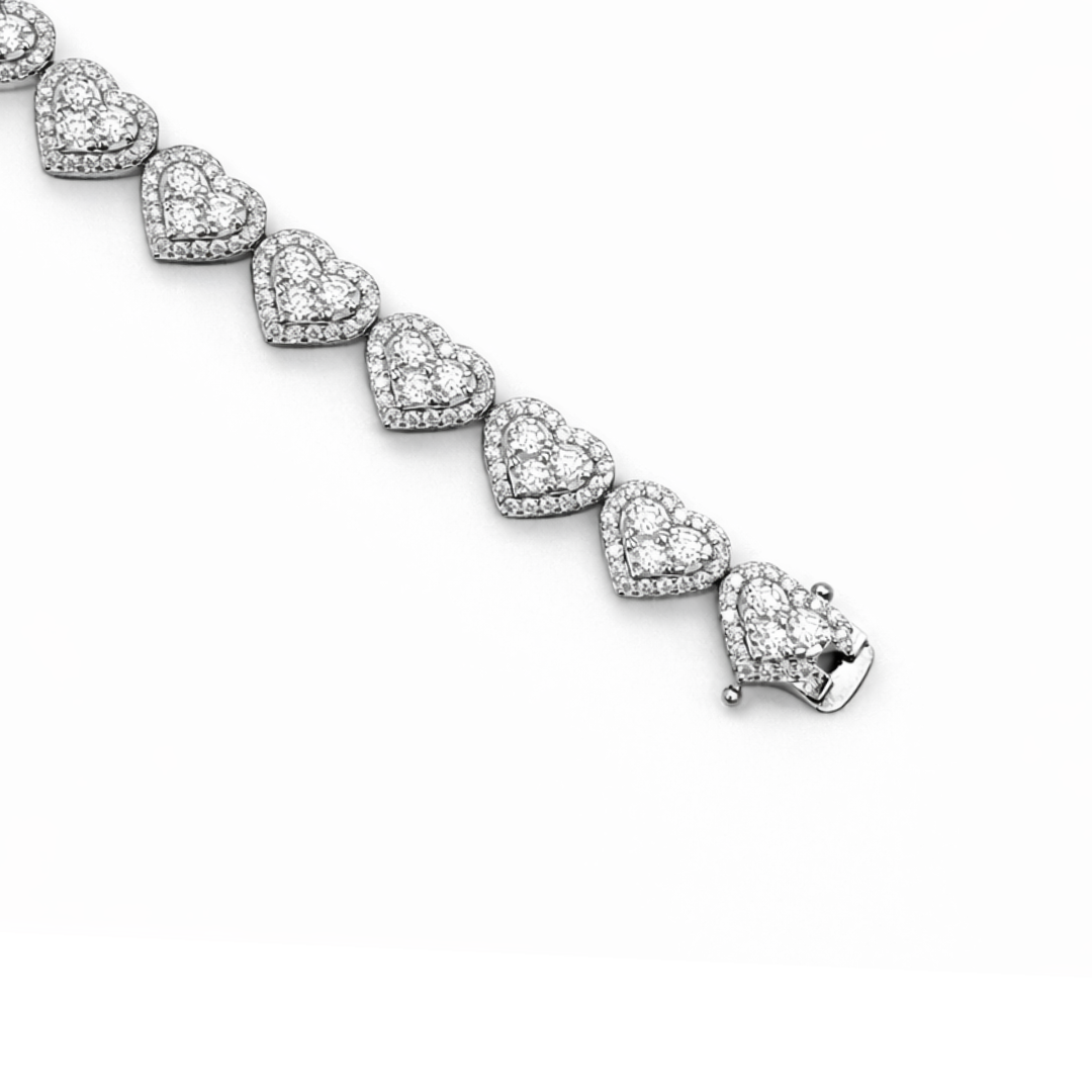 Silver Heart Moissanite Tennis Bracelet